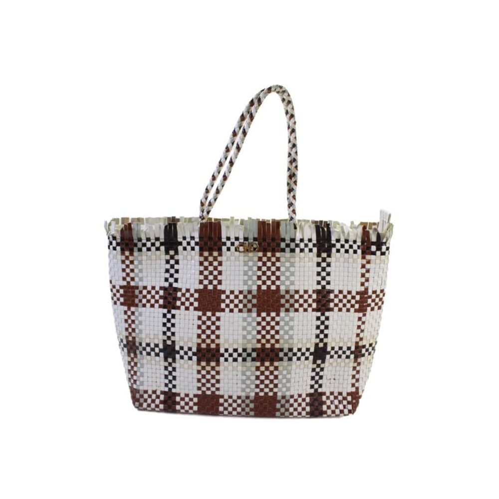 Salvatore Ferragamo Womens Woven Gancini Tote Shoulder Handbag Multi Colored